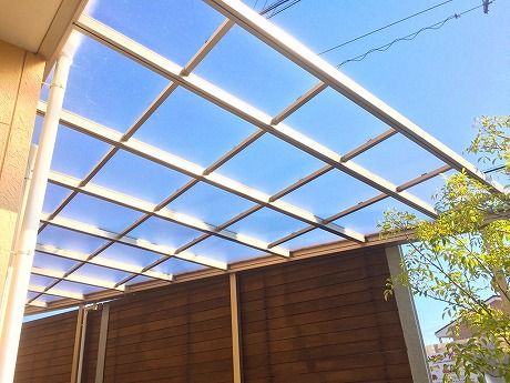 春日井市カーポート工事 ポリカ屋根 変形敷地